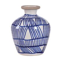Vaso De Cerâmica Azul E Branco Decorativo 22,5x26,5cm - Btc