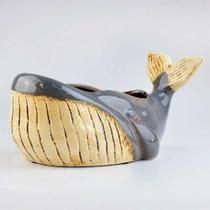 Vaso de Cerâmica Baleia Cinza e Off White Grande 29x15x15cm Vaso de Cerâmica Baleia Cinza e Off White Grande 29x15x15cm