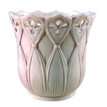 Vaso de Ceramica Bege Classico Detalhado para Casa 16cm