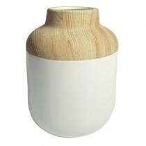 VASO DE CERAMICA BRANCO E AMADEIRADO 25cm