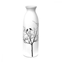 Vaso de Cerâmica Dolomita Estampado Galhos Pássaros Flores Moderno Objeto de Decoração Enfeite Centro de Mesa 35,5cm