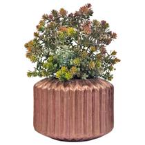 Vaso De Cerâmica Frisado Cobre Rosê Folhagem Outonada 31cm