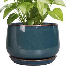 Vaso de cerâmica G EPGardening redondo azul retrô de 9 polegadas
