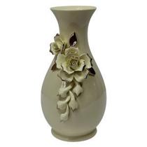 Vaso De Cerâmica Off White Rosa Em Cerâmica Dourado