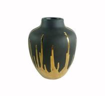 Vaso De Cerâmica Pintura Dourada 18 Cm - Rio master