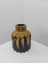 Vaso de Cerâmica Preto e Dourado 16 cm