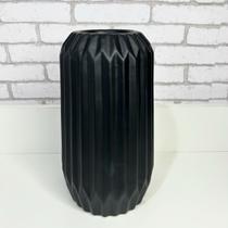 Vaso de cerâmica preto fosco canelado 25ax13l/cm