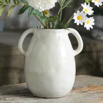 Vaso de cerâmica Tanvecle branco de 18 cm com 2 alças Modern Farmhouse