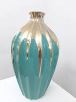 Vaso de Cerâmica Verde e Dourado 40 cm