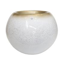 Vaso de Chão Fibra de Vidro Esfera M Branco Gold Vietnamita