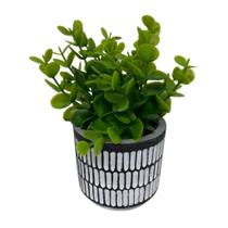 Vaso de cimento branco e preto com planta artificial - Interponte