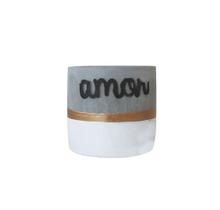 Vaso de cimento com frase amor 10x9cm