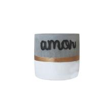 Vaso de cimento decorativo plantas artificiais frases 10x9cm Vaso de cimento decorativo plantas artificiais frases 10x9cm