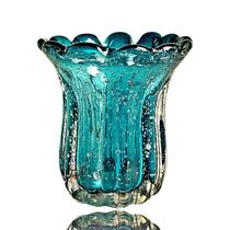 Vaso de Cristal Murano 16cm Azul p/ Orquídea Flores - Tiger Glass