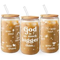 Vaso de Cristal SANDJEST 470 ml con Tapa y Popote de Bambú