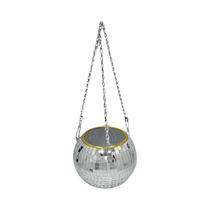 Vaso de Flores Bola Disco Prateada - Cesta Suspensa com Espelho de Vidro Plástico