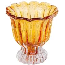 VASO DE FLORES DE VIDRO TIPO MURANO AMBAR DECORAÇÃO 17x18cm