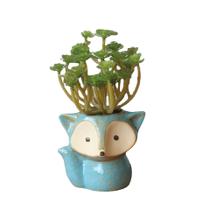 Vaso de flores em cerâmica em forma de raposa, desenho animado, planta animal