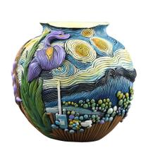 Vaso de flores em resina inspirado em Van Gogh, noite estrelada artística