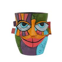 Vaso de flores: resina abstrata, estilo Picasso, rosto sorridente, 16 cm