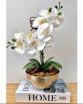 Vaso de Inox Luxo - Decoração elegante com Orquídea de Silicone Dupla Arranjo Completo Realista