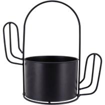 Vaso de Metal Preto Design Cacto Garden Cachepô Enfeite Casa