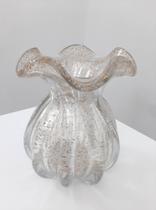 Vaso de Murano Transparente Trouxinha com Pó de Ouro 15 cm