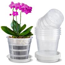 Vaso de orquídea MYITYARD, pacote com 6, 16 cm, plástico transparente com pires