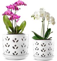 Vaso de orquídea REMIAWY, pacote com 2 unidades de cerâmica com orifícios de drenagem de 15 cm e 12 cm Vaso de orquídea REMIAWY, pacote com 2 unidades de cerâmica com orifícios de drenagem de 15 cm e 12 cm