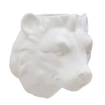 Vaso De Parede Cachepot Leão Branco Porcelana - L3 Store