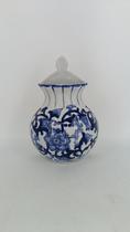 Vaso de Parede em Porcelana Branco e Azul Floral 16x8,5x23cm