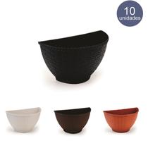 Vaso De Parede Rattan G Kit Com 10 - Jardim Vertical Orquidea Samambaia Horta Cachepot Meia Lua - Atelie Center