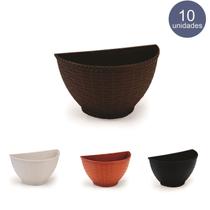 Vaso De Parede Rattan P Kit Com 10 - Jardim Vertical Orquidea Horta Vertical Suculenta Cachepo Meia Lu