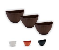 Vaso De Parede Rattan P Kit Com 3 - Jardim Vertical Orquidea Horta Vertical Suculenta Cachepo Meia Lua - Atelie Center