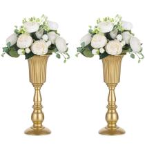 Vaso de peças centrais de casamento Nuptio Metal Trumpet 31,9 cm, conjunto de 2