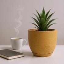 Vaso de planta decorativo cone redondo textura grafiato com prato 25x20 - mspaisagismo