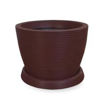 Vaso De Planta + Prato Decorativo R 30X40 Marrom Chocolate - Foster Plast