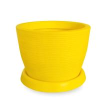 Vaso De Planta + Prato Redondo Decorativo R 30X40 Amarelo