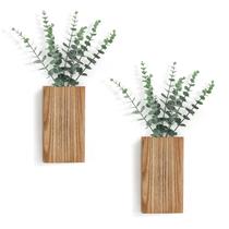 Vaso de plantador de parede Dahey Wood com eucalipto artificial x2