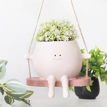 Vaso de plantador de resina suspenso Swing Cute Smiley Face
