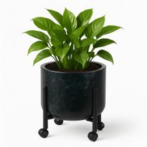 Vaso De Plantas 16L Decorativo Cachepô 33cm Pé Com Rodinha Preto Marquina