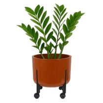 Vaso De Plantas 16L Decorativo Cachepô 33cm Pé Com Rodinha Terracota