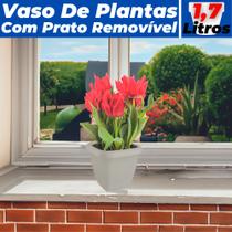 Vaso De Plantas C/ Prato Decoração Sala Jardim Pequeno 1,7L - Usual Utilidades