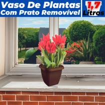 Vaso De Plantas C/ Prato Decoração Sala Jardim Pequeno 1,7L