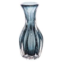 Vaso de Plantas Flores Italy Vidro Murano Azul Bolhas 8x18cm Wolff