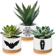 Vaso de plantas Jingmore Gothic Decor Ceramic com bandeja de bambu (3 unidades)