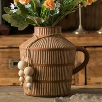 Vaso de terracota rústico Mostanco Farmhouse com alça e miçangas Vaso de terracota rústico Mostanco Farmhouse com alça e miçangas