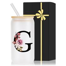 Vaso de Vidrio para Beber Wulcea Monogramado 480mL con Tapa y Popote Vaso de Vidrio para Beber Wulcea Monogramado 480mL con Tapa y Popote