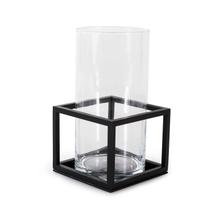 Vaso de Vidro 24,5cm Com Suporte Decorativo Frame Aço Forma Vaso de Vidro 24,5cm Com Suporte Decorativo Frame Aço Forma