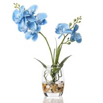 Vaso de vidro artificial com flor de orquídea Jusdreen Blue 37cm